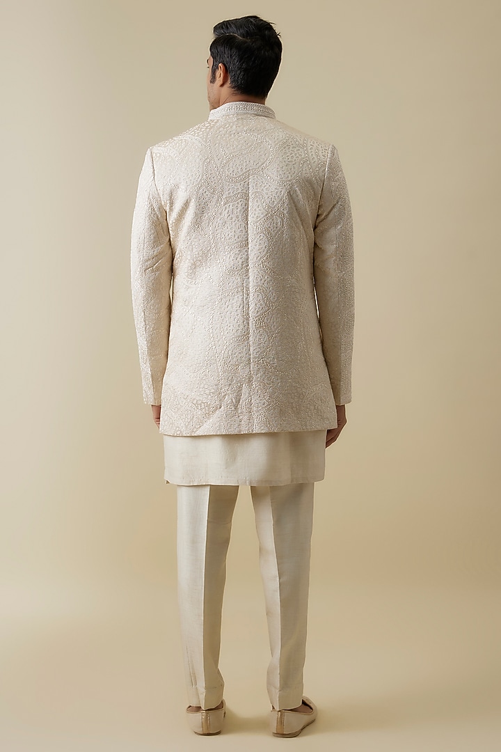 Ivory Lucknowi Handwork Open Wedding Indowestern Jacket Set by Nero By Shaifali & Satya at Pernia's Pop Up Shop