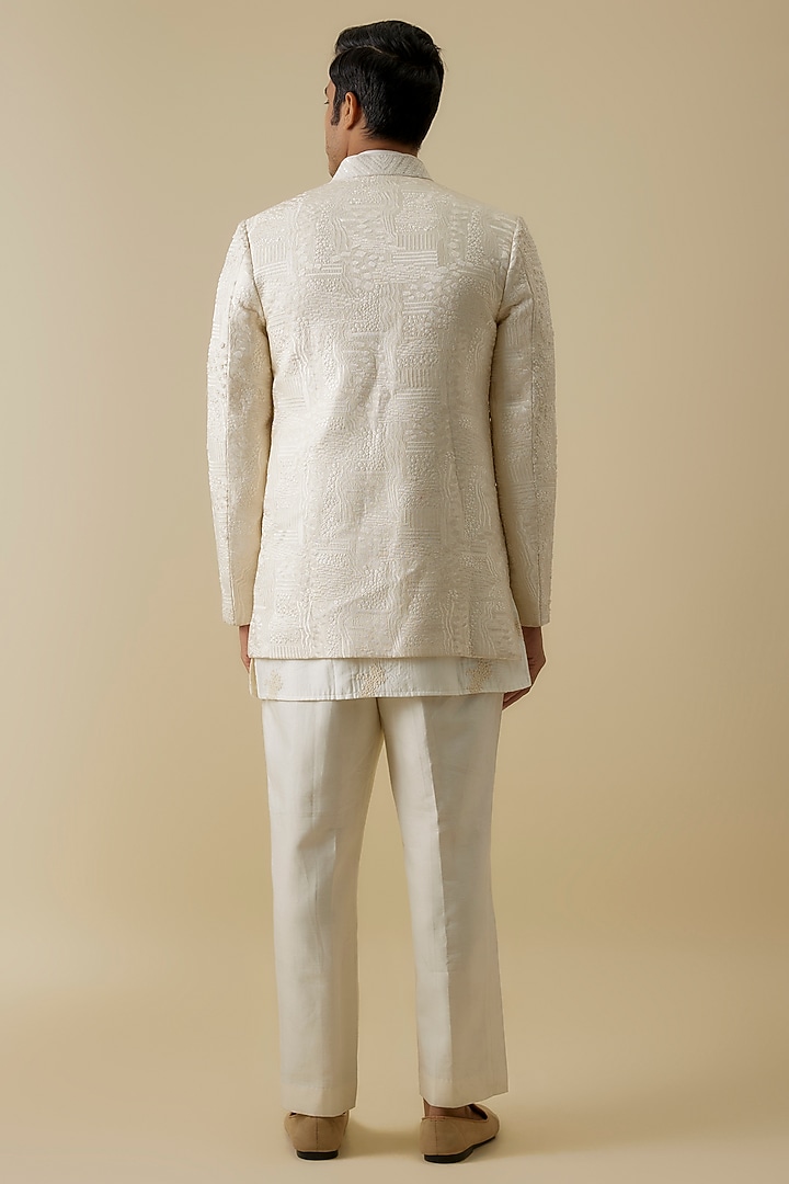 Ivory Lucknowi Handwork Open Wedding Indowestern Jacket Set by Nero By Shaifali & Satya at Pernia's Pop Up Shop