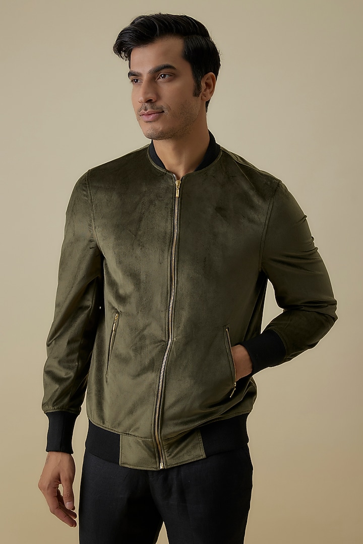 Green Suede Jacket by Nero By Shaifali & Satya at Pernia's Pop Up Shop