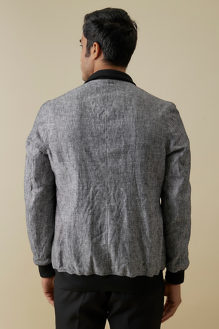 Grey Linen Jacket by Nero By Shaifali & Satya at Pernia's Pop Up Shop