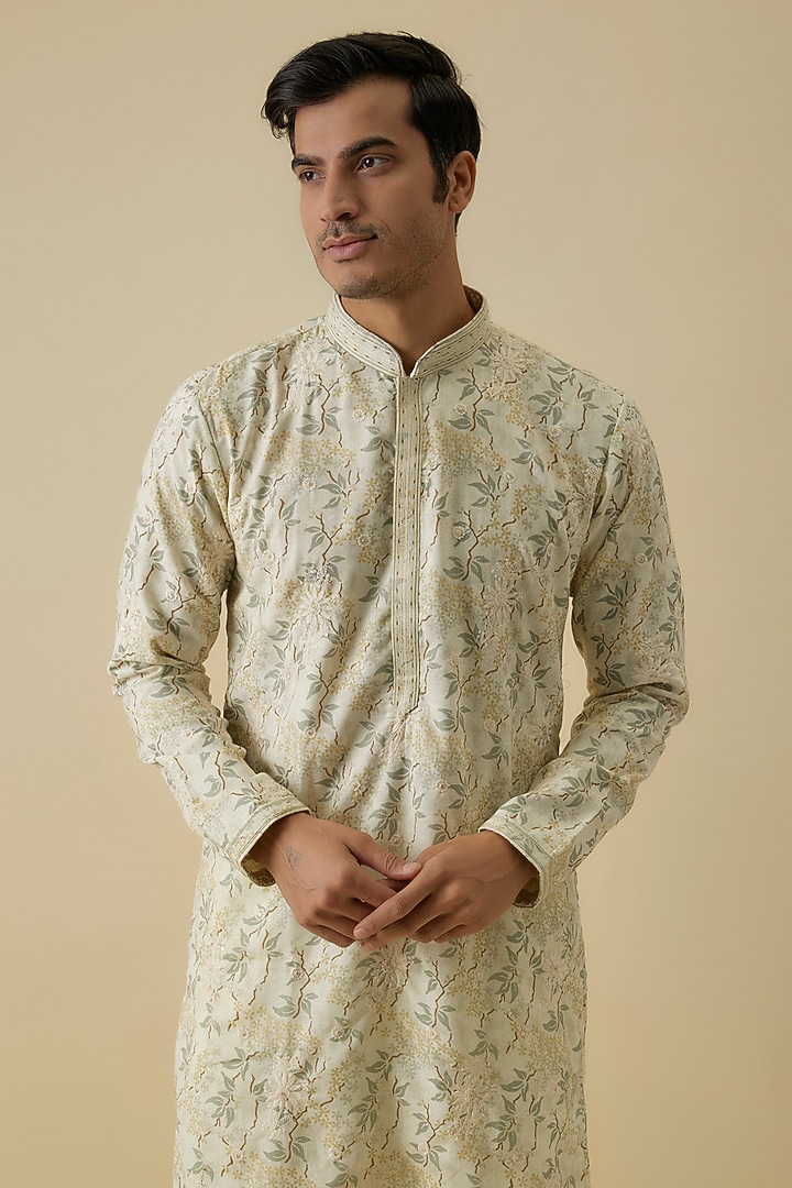 Ivory Silk Printed Kurta Set by Nero By Shaifali & Satya at Pernia's Pop Up Shop