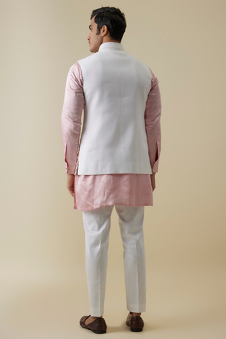 White Silk Threadwork Bundi Jacket Set by Nero By Shaifali & Satya at Pernia's Pop Up Shop
