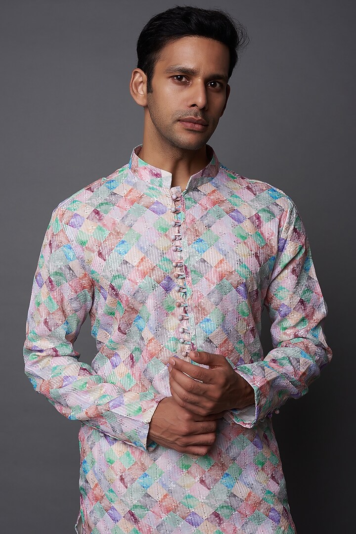 Multi-Colored Ruby Silk Printed Kurta Set by Nero by Shaifali & Satya at Pernia's Pop Up Shop