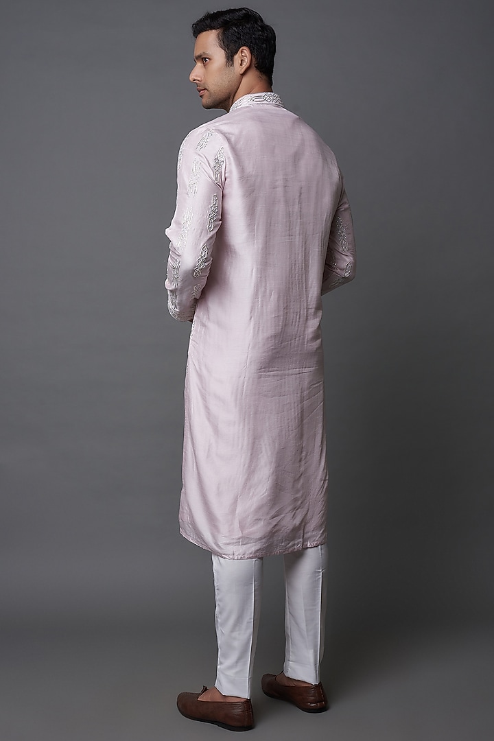 Lilac Pure Banglore Silk Embroidered Kurta Set by Nero by Shaifali & Satya at Pernia's Pop Up Shop