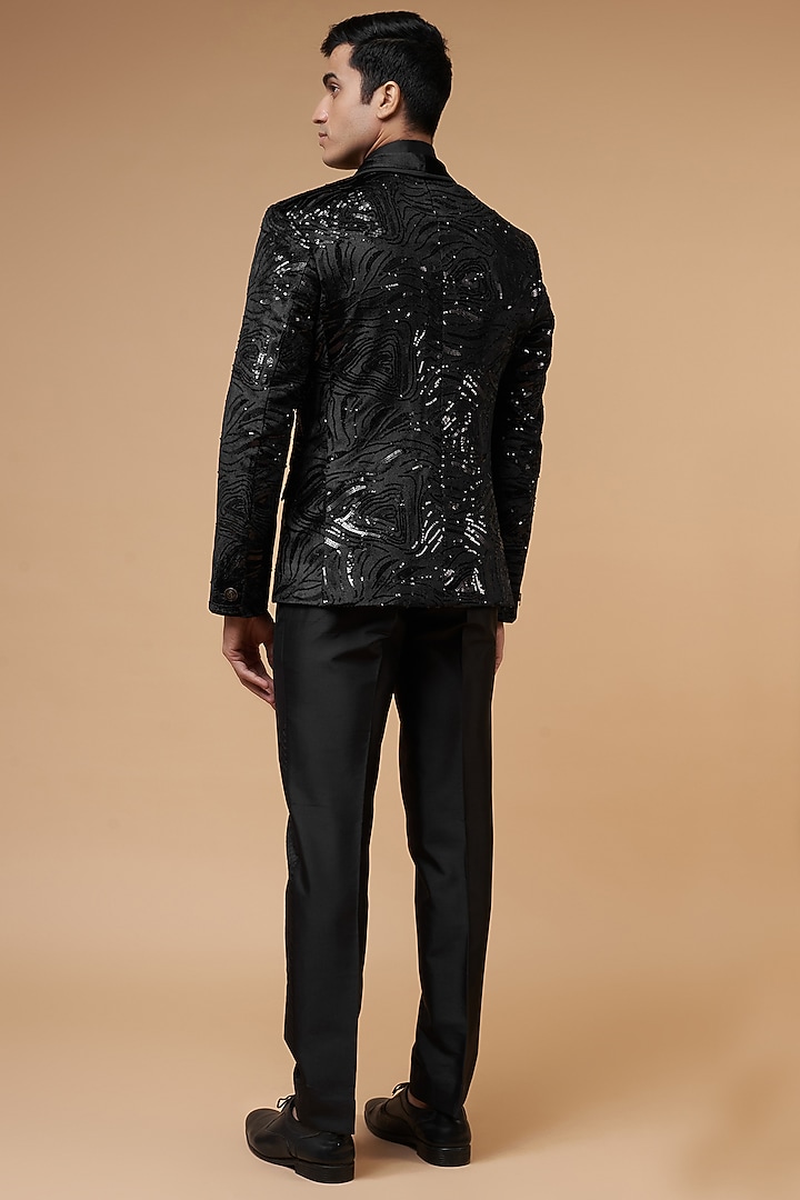 Black Velvet Embroidered Tuxedo Set by Nero by Shaifali & Satya at Pernia's Pop Up Shop