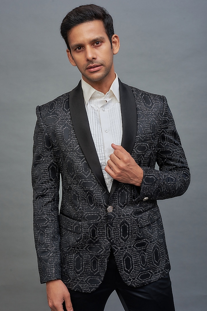 Black Satin Tuxedo Set by Nero by Shaifali & Satya at Pernia's Pop Up Shop