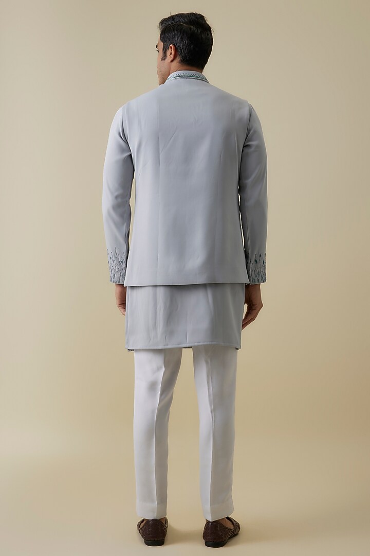 Grey Suiting Handwork Bundi Jacket Set by Nero By Shaifali & Satya at Pernia's Pop Up Shop