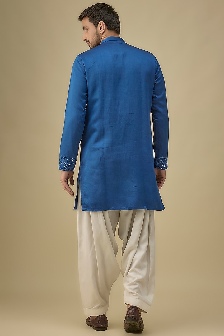 Blue Silk Mirror Work Kurta Set by Nero by Shaifali & Satya at Pernia's Pop Up Shop