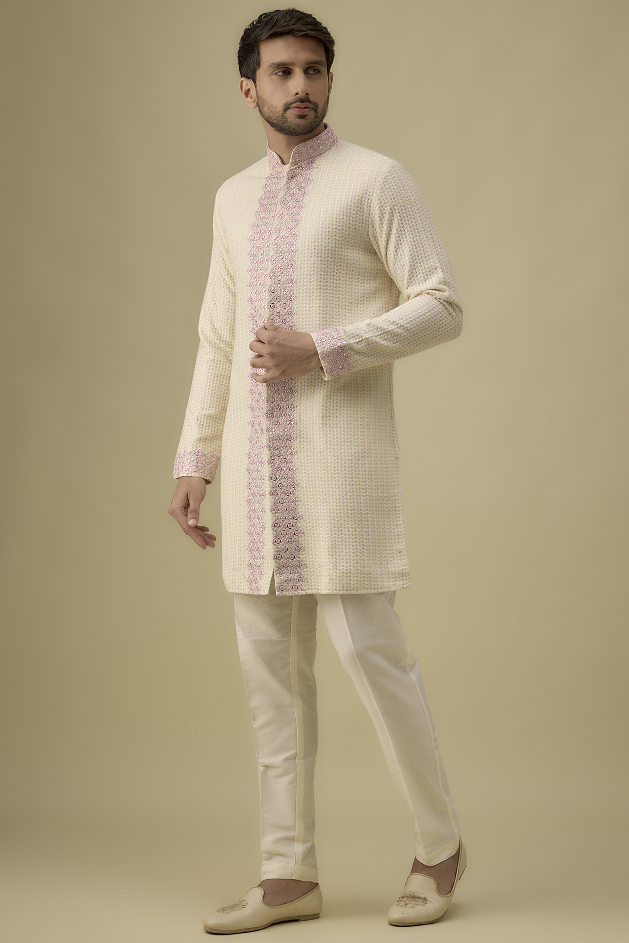 Ivory Lucknowi Mirror Work Kurta Set by Nero by Shaifali & Satya