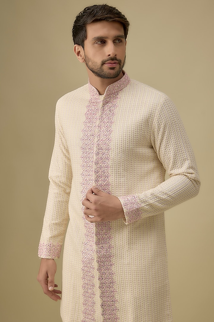 Ivory Lucknowi Mirror Work Kurta Set by Nero by Shaifali & Satya at Pernia's Pop Up Shop