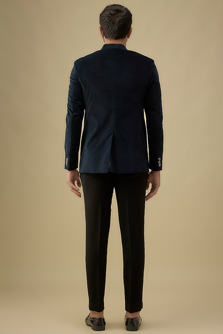 Blue Suede Cutdana Work Jodhpuri Jacket Set by Nero by Shaifali & Satya at Pernia's Pop Up Shop