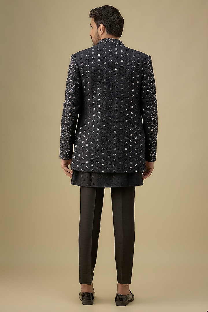 Black Lucknowi Cutdana Handwork Wedding Indowestern Set by Nero by Shaifali & Satya at Pernia's Pop Up Shop