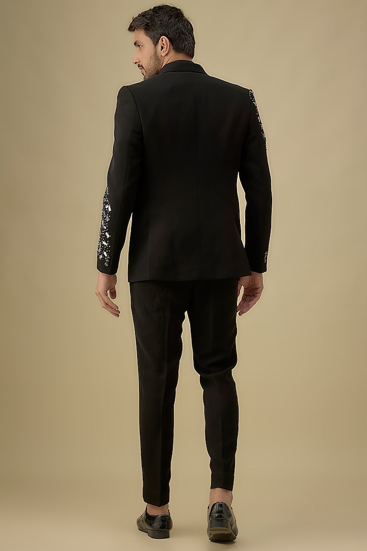 Black Boomario Applique Handwork Blazer Set by Nero by Shaifali & Satya at Pernia's Pop Up Shop