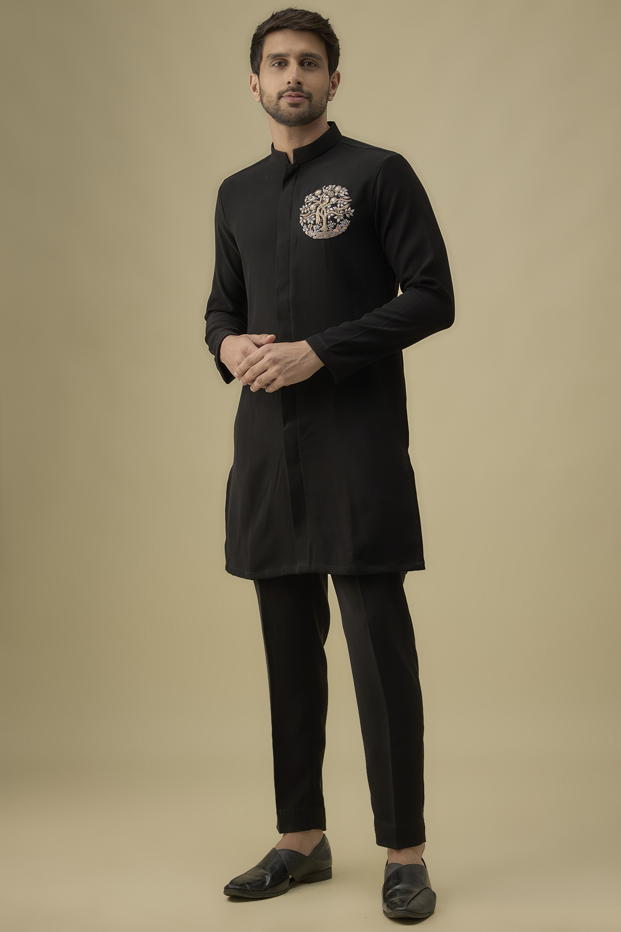 Black Boomario Zardosi Handwork Kurta Set by Nero by Shaifali & Satya