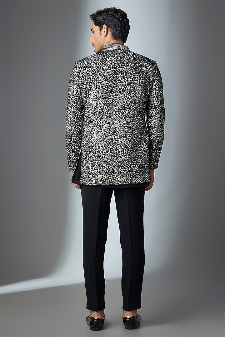 Black Velvet Thread Embroidered Open Jacket Set by Nero by Shaifali & Satya at Pernia's Pop Up Shop