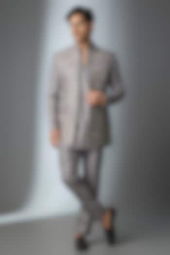 Grey Silk Handwork Open Jacket Set by Nero by Shaifali & Satya at Pernia's Pop Up Shop
