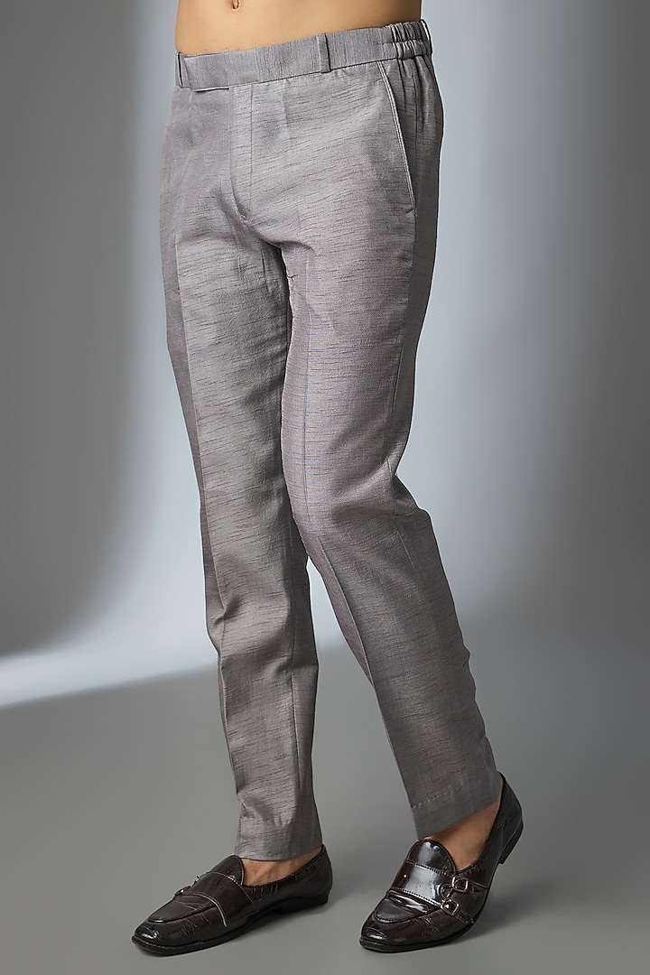 Grey Silk Handwork Open Jacket Set by Nero by Shaifali & Satya at Pernia's Pop Up Shop