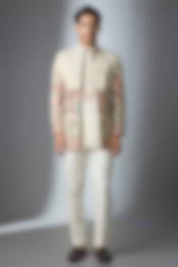 Ivory Tissue Threadwork Open Jacket Set by Nero by Shaifali & Satya at Pernia's Pop Up Shop