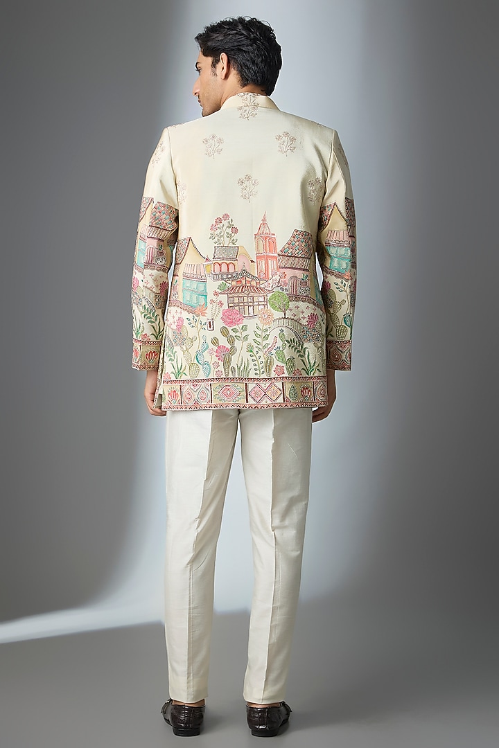 Ivory Tissue Threadwork Open Jacket Set by Nero by Shaifali & Satya at Pernia's Pop Up Shop
