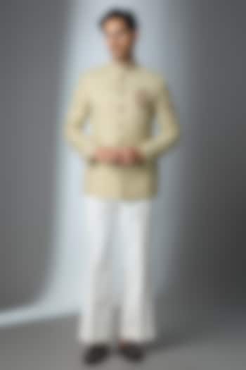 Green Matka Silk Hand Work Jodhpuri Set by Nero By Shaifali & Satya at Pernia's Pop Up Shop