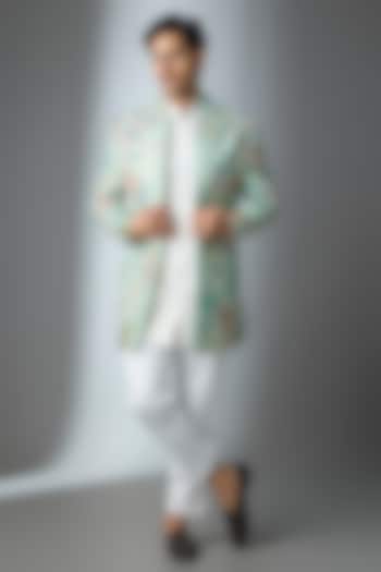 Multi-Colored Silk Threadwork Open Jacket Set by Nero by Shaifali & Satya at Pernia's Pop Up Shop