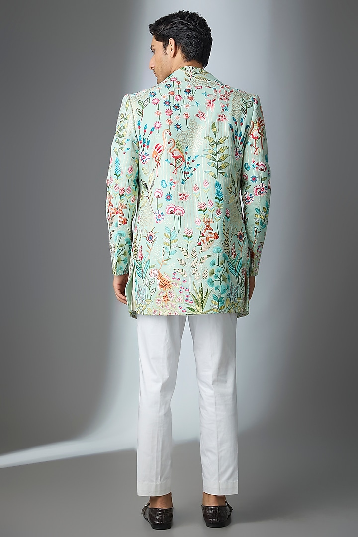 Multi-Colored Silk Threadwork Open Jacket Set by Nero by Shaifali & Satya at Pernia's Pop Up Shop