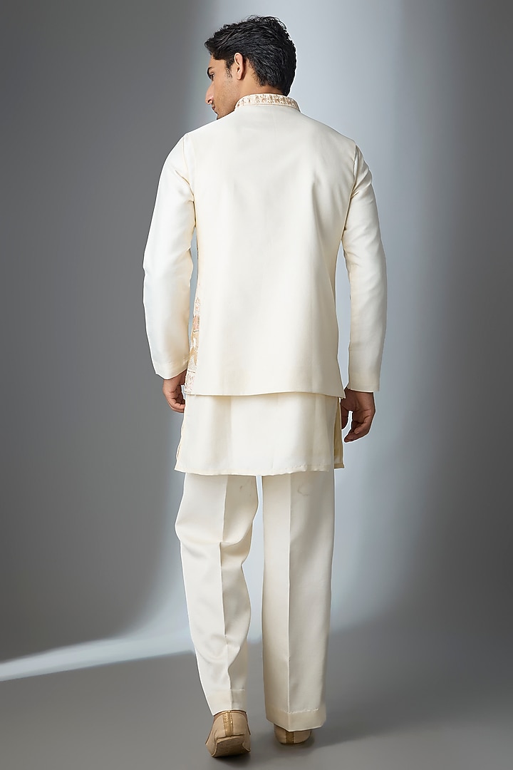 Ivory Silk Thread Work Open Jacket Set by Nero by Shaifali & Satya at Pernia's Pop Up Shop