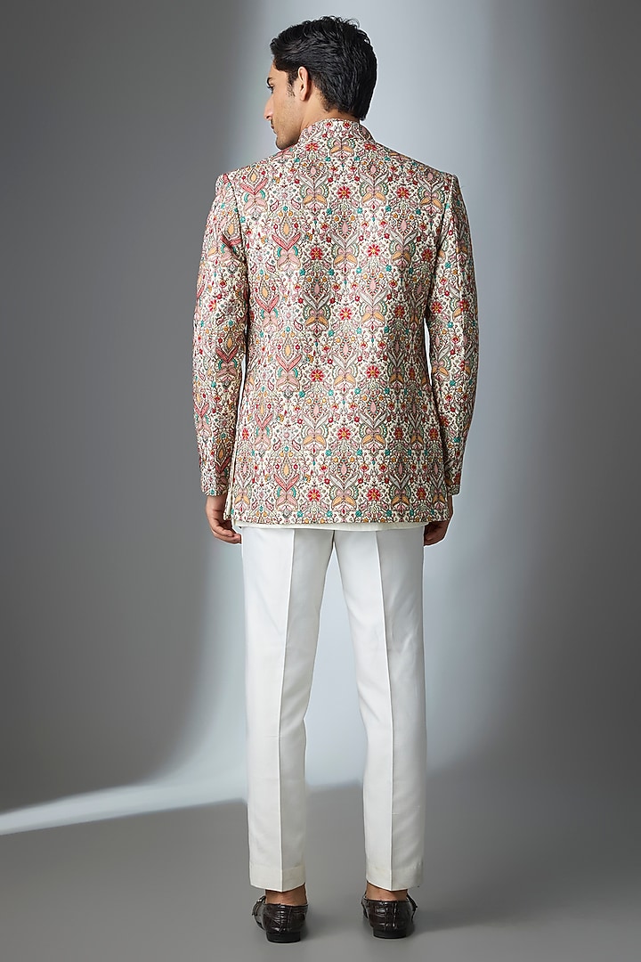 Multi-Colored Silk Threadwork Open Jacket Set by Nero by Shaifali & Satya at Pernia's Pop Up Shop