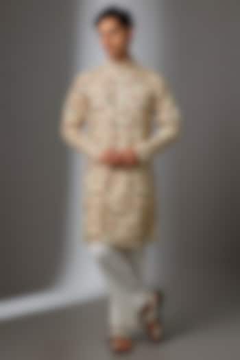 Ivory Silk Paisley Printed Kurta Set by Nero by Shaifali & Satya at Pernia's Pop Up Shop