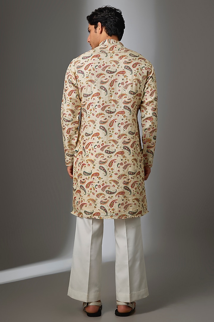 Ivory Silk Paisley Printed Kurta Set by Nero by Shaifali & Satya at Pernia's Pop Up Shop