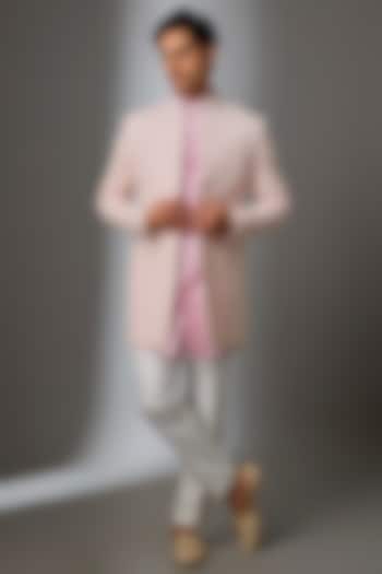 Pink Lucknowi Chikankari Embroidered Open Jacket Set by Nero by Shaifali & Satya at Pernia's Pop Up Shop