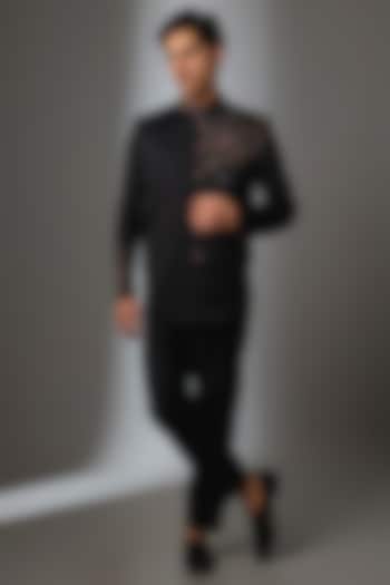 Black Silk Handwork Jodhpuri Set by Nero by Shaifali & Satya at Pernia's Pop Up Shop