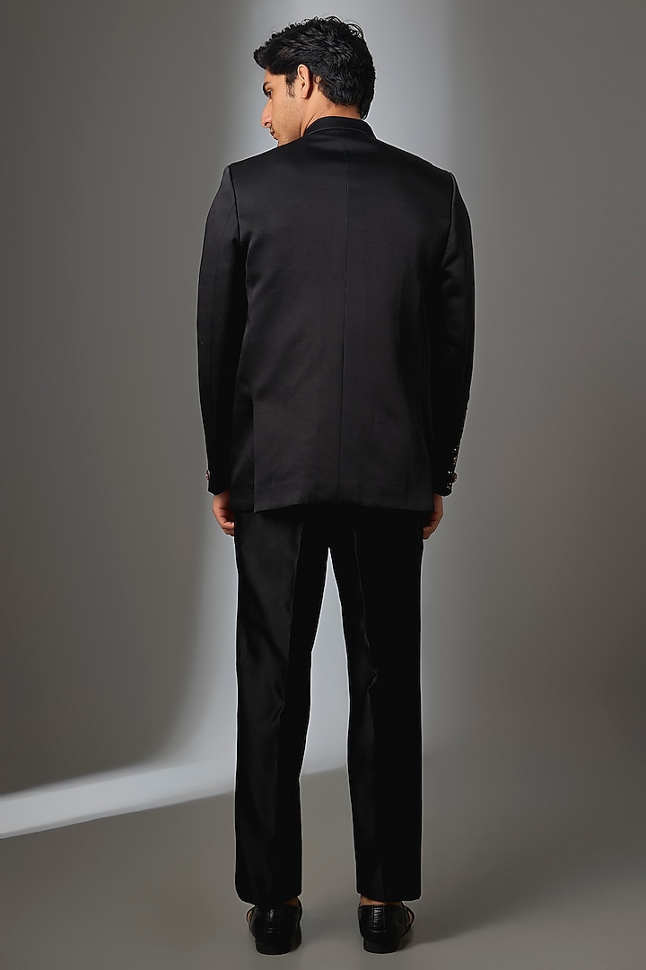 Black Silk Handwork Jodhpuri Set by Nero by Shaifali & Satya at Pernia's Pop Up Shop