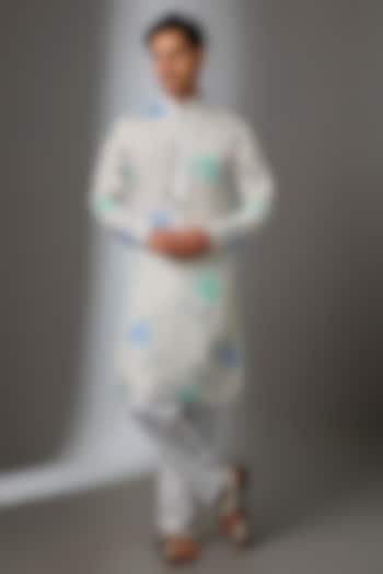 White Silk Handpainted Kurta Set by Nero by Shaifali & Satya at Pernia's Pop Up Shop