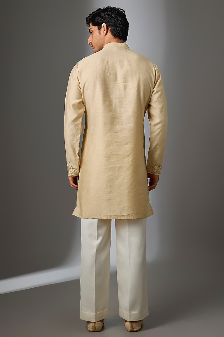 Beige Silk Zardosi Embroidered Kurta Set by Nero by Shaifali & Satya at Pernia's Pop Up Shop