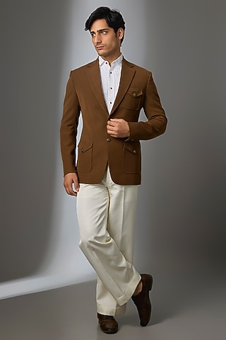 Brown Boomario Fabric Blazer by Nero by Shaifali & Satya