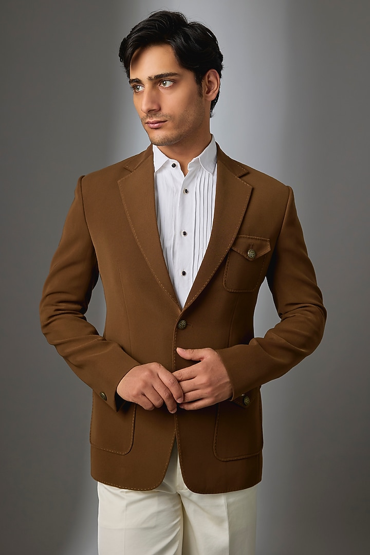 Brown Boomario Fabric Blazer by Nero by Shaifali & Satya at Pernia's Pop Up Shop