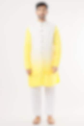 White & Yellow Linen Cotton Bundi Jacket Set by Nero By Shaifali & Satya at Pernia's Pop Up Shop