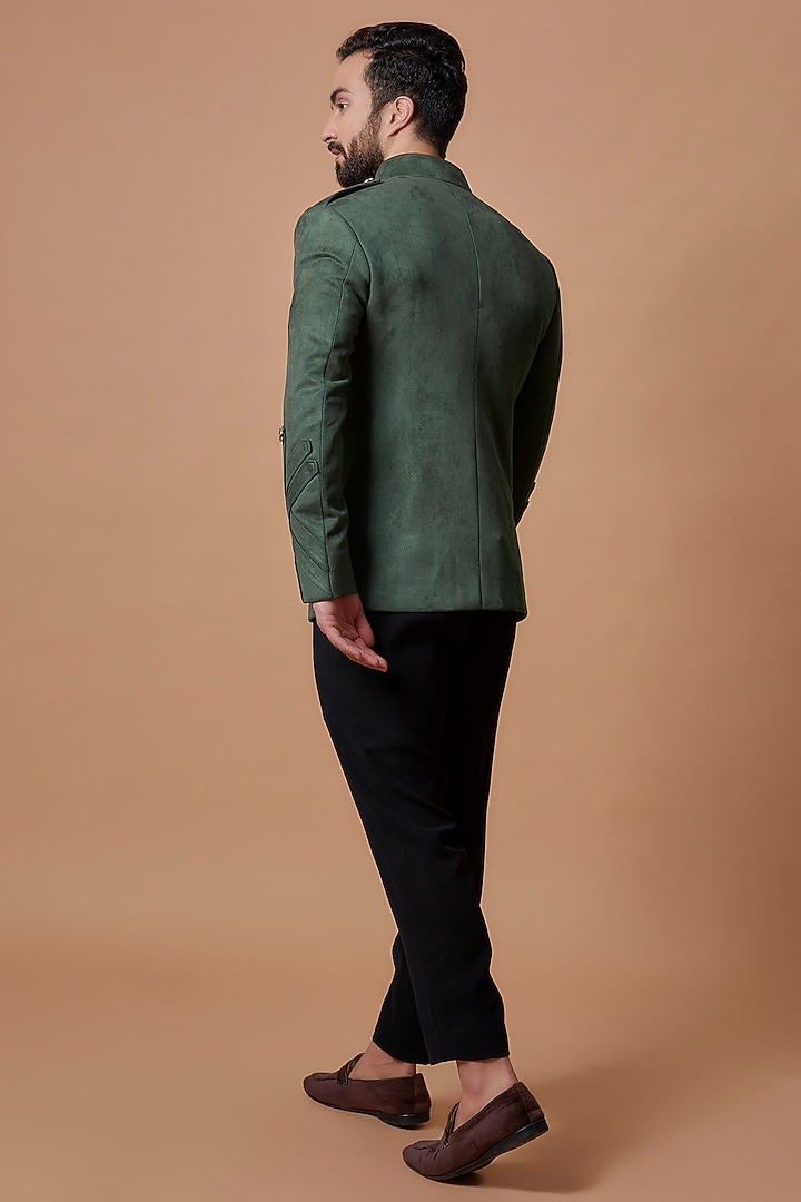 Green Leather Suede Jacket by Nero by Shaifali & Satya at Pernia's Pop Up Shop