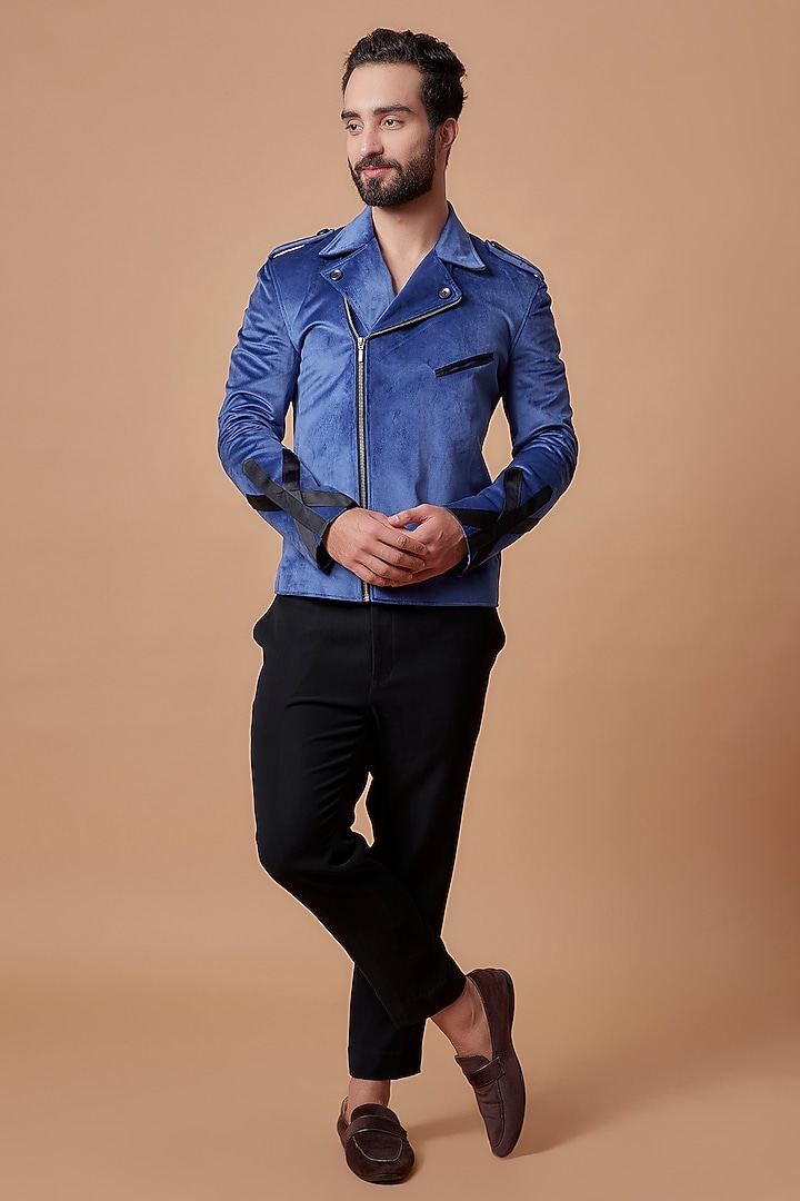 Blue Suede Jacket by Nero by Shaifali & Satya at Pernia's Pop Up Shop