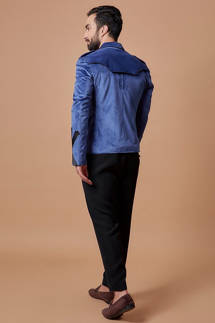 Blue Suede Jacket by Nero by Shaifali & Satya at Pernia's Pop Up Shop