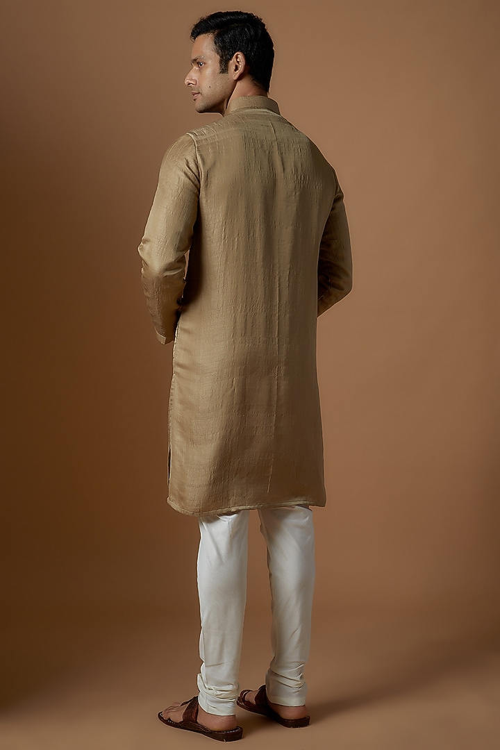 Green Dupion Silk Embroidered Kurta Set by Nero By Shaifali & Satya at Pernia's Pop Up Shop