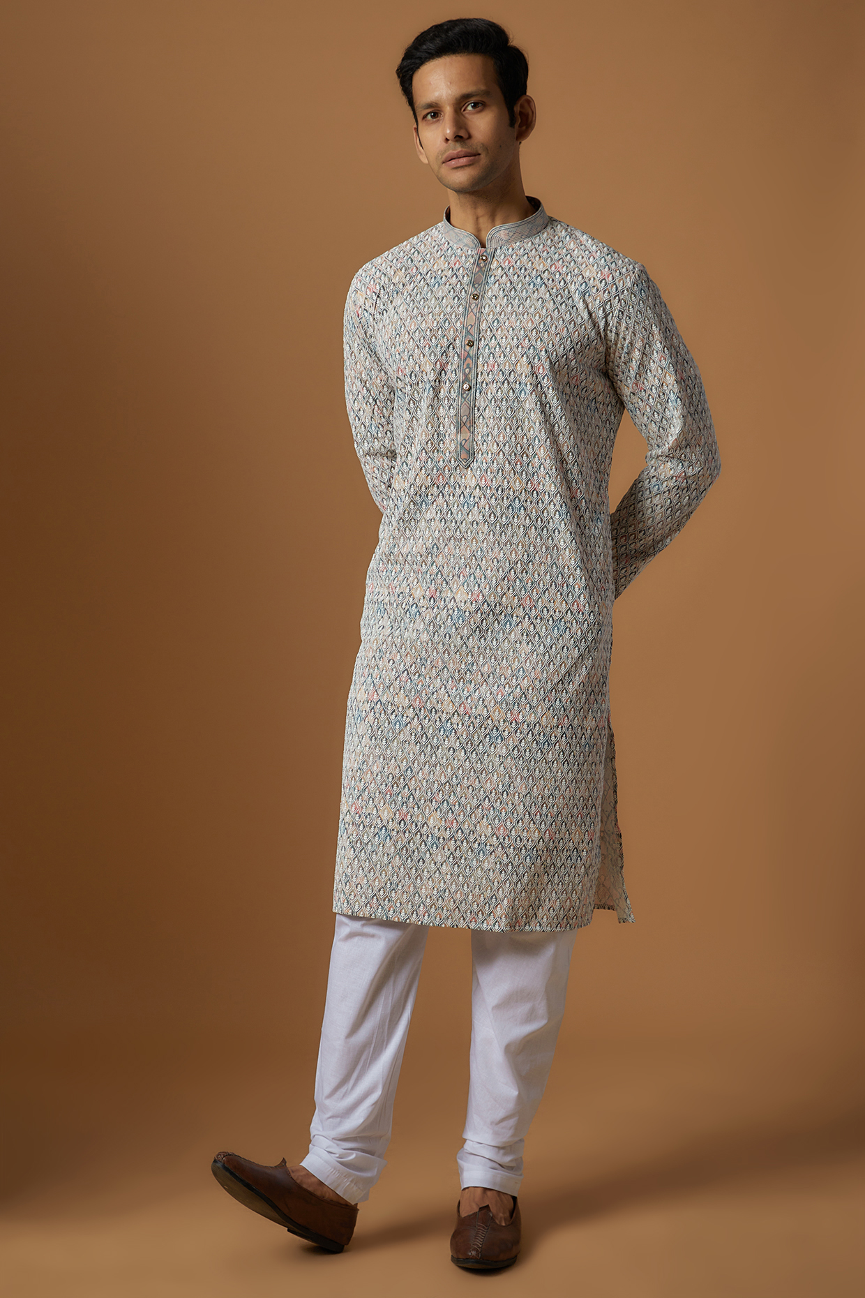 Multi-Colored Cotton Printed & Embroidered Kurta Set by Nero by Shaifali & Satya