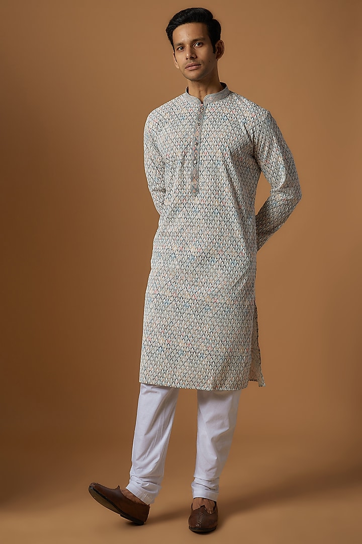 Multi-Colored Cotton Printed & Embroidered Kurta Set by Nero by Shaifali & Satya