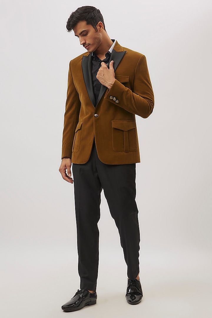 Brown Suede Blazer by Nero By Shaifali & Satya at Pernia's Pop Up Shop