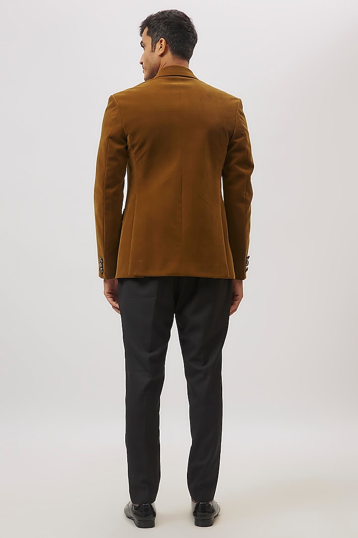 Brown Suede Blazer by Nero By Shaifali & Satya at Pernia's Pop Up Shop