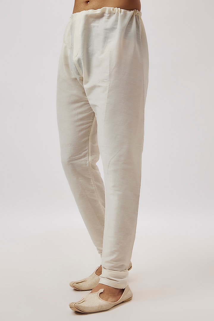 White Raw Silk Floral Printed & Hand Embroidered Groom Sherwani Set by Nero By Shaifali & Satya at Pernia's Pop Up Shop