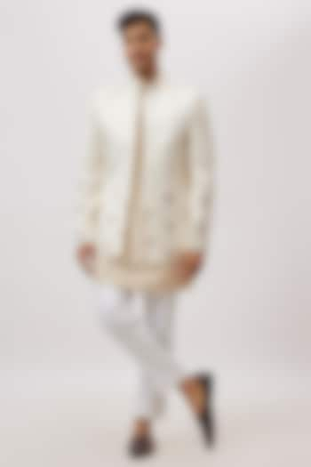 Ivory Silk Hand Embroidered Jacket Set by Nero By Shaifali & Satya at Pernia's Pop Up Shop