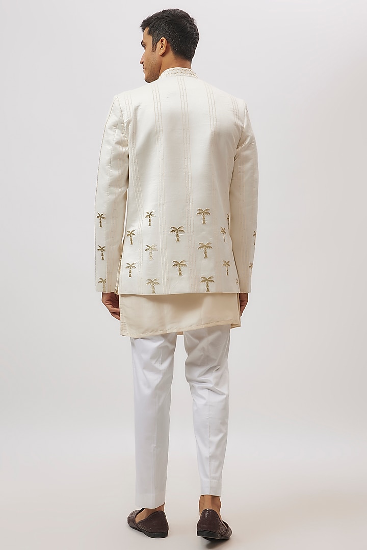 Ivory Silk Hand Embroidered Jacket Set by Nero By Shaifali & Satya at Pernia's Pop Up Shop