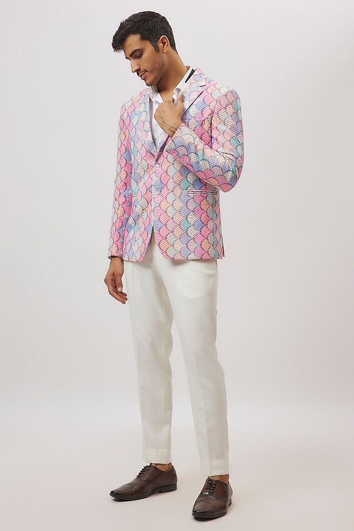 Multi-Colored Lucknowi Abstract Printed Blazer by Nero By Shaifali & Satya at Pernia's Pop Up Shop